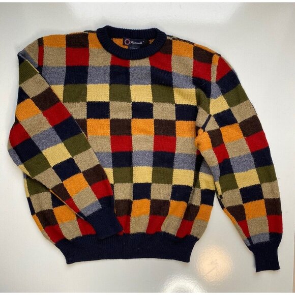 Faconnable 100% Alpaca Wool Color Block Crew Neck Sweater / Men’s Large
